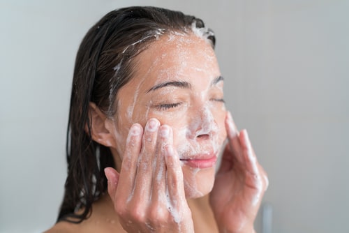 Soap on woman face